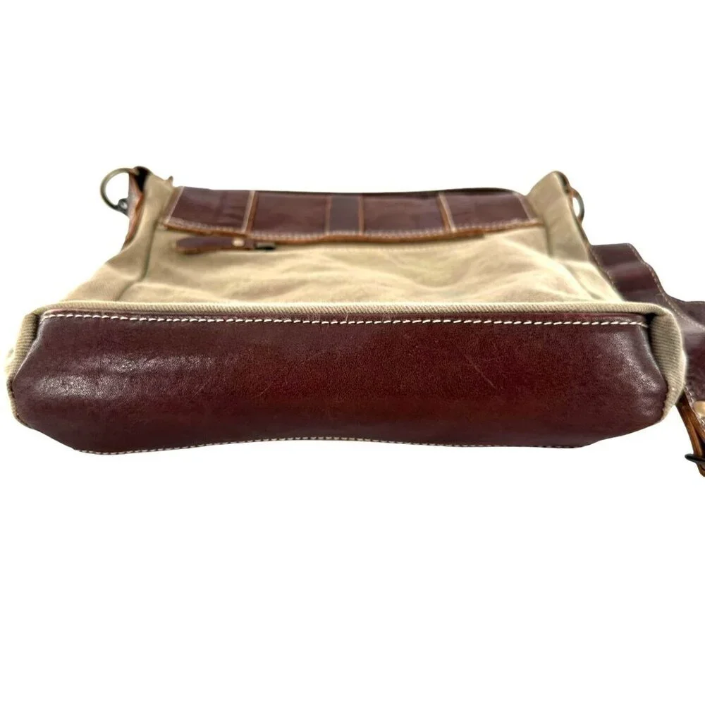 Myra Bag Sage Green Canvas and Brown Leather Messenger Tote Crossbody Bag - Picture 6 of 9